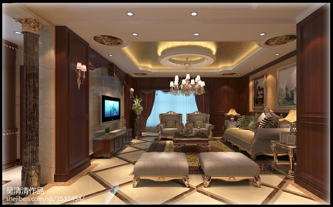 欧式别墅装饰客厅效果图 – 设计本装修效果图解析