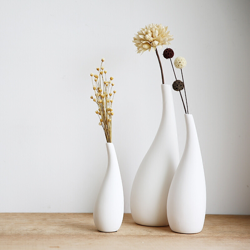 简约家居饰品 白色素烧陶瓷花瓶摆件 客厅干花插花瓶 套装A